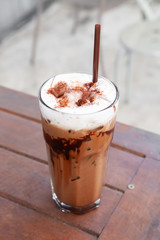 Iced Mocha Coffee in glass on the table