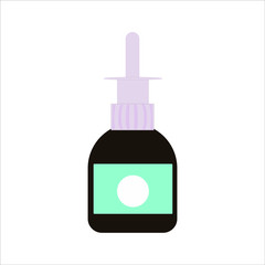 Medical nasal drops in flat style isolated on white background. Storage tank. Vector flat illustration. Medical natural remedy. Simple icon.Web site page, mobile app design.Glass tube.