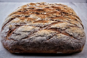 Sourdough bread with crispy crust. Bakery goods