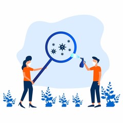 Illustration vector of people wary of viruses, cleaning and protecting perfect for human health and cleanliness and the environment.