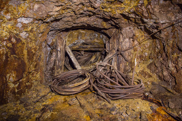 Underground abandoned bauxite ore mine tunnel
