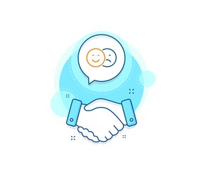 Smile sign. Handshake deal complex icon. Like and dislike line icon. Social media feedback symbol. Agreement shaking hands banner. Like sign. Vector