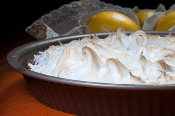 Freshly baked lemon pie. Lemon Kurd Tart with Meringue