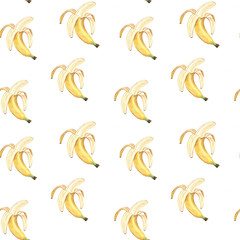 watercolor illustration of a seamless banana pattern on a white background