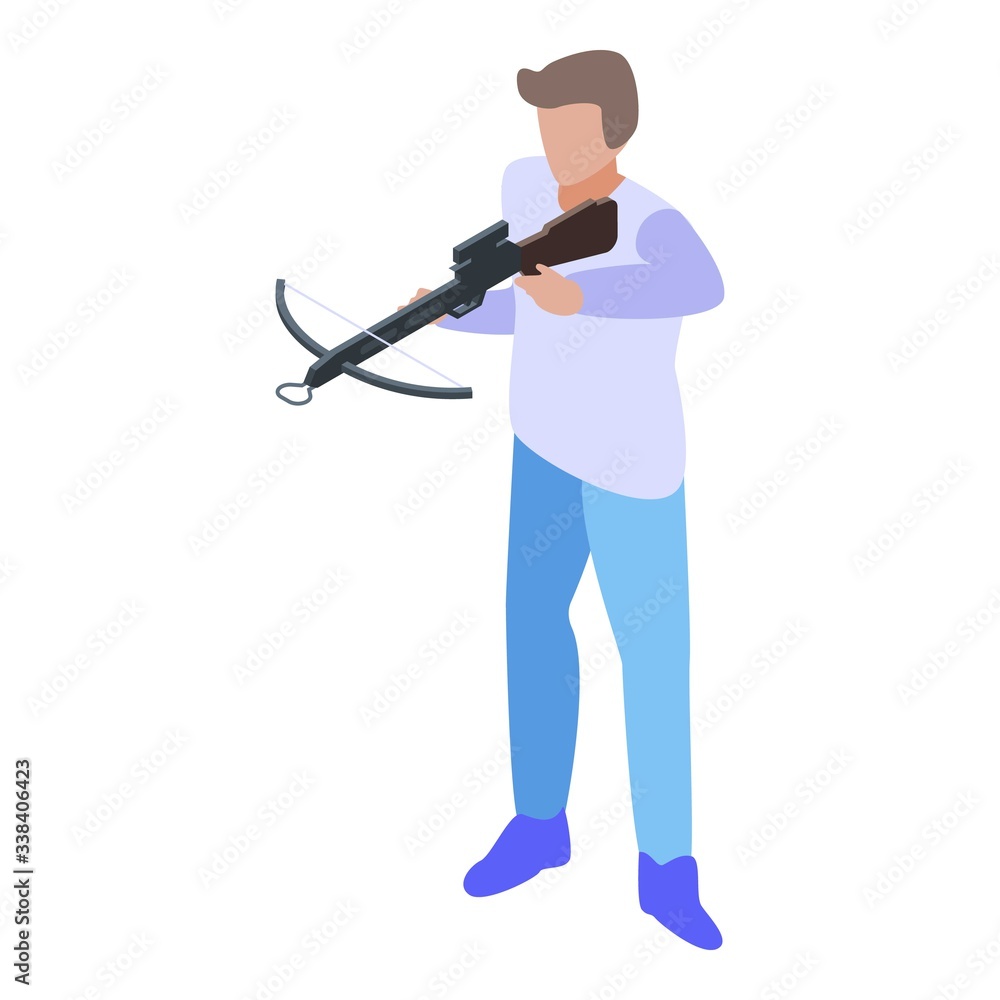 Poster crossbow shooter icon. isometric of crossbow shooter vector icon for web design isolated on white ba