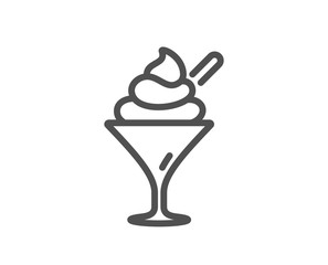 Ice cream in glass line icon. Vanilla sundae sign. Frozen summer dessert symbol. Quality design element. Editable stroke. Linear style ice cream icon. Vector