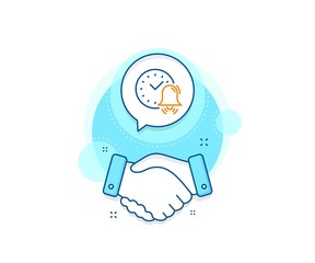 Time or watch sign. Handshake deal complex icon. Alarm bell line icon. Agreement shaking hands banner. Alarm bell sign. Vector