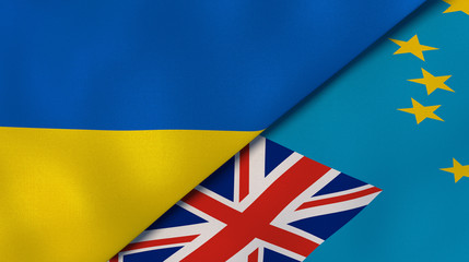 The flags of Ukraine and Tuvalu. News, reportage, business background. 3d illustration