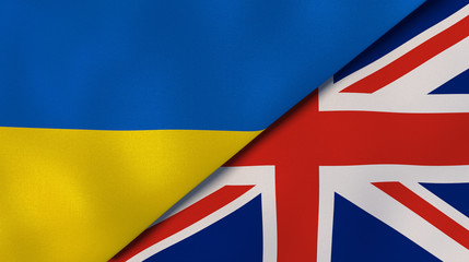 The flags of Ukraine and United Kingdom. News, reportage, business background. 3d illustration