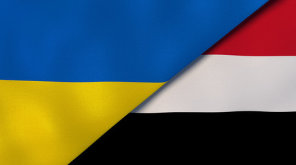 The flags of Ukraine and Yemen. News, reportage, business background. 3d illustration