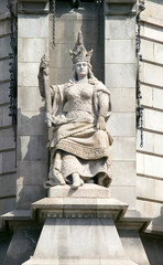 Statue of Queen Isabella, a supporter of Christopher Columbus, Barcelona, Spain