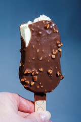 Chocolate popsicle popsicle on a stick. Bite Salted Caramel Filling