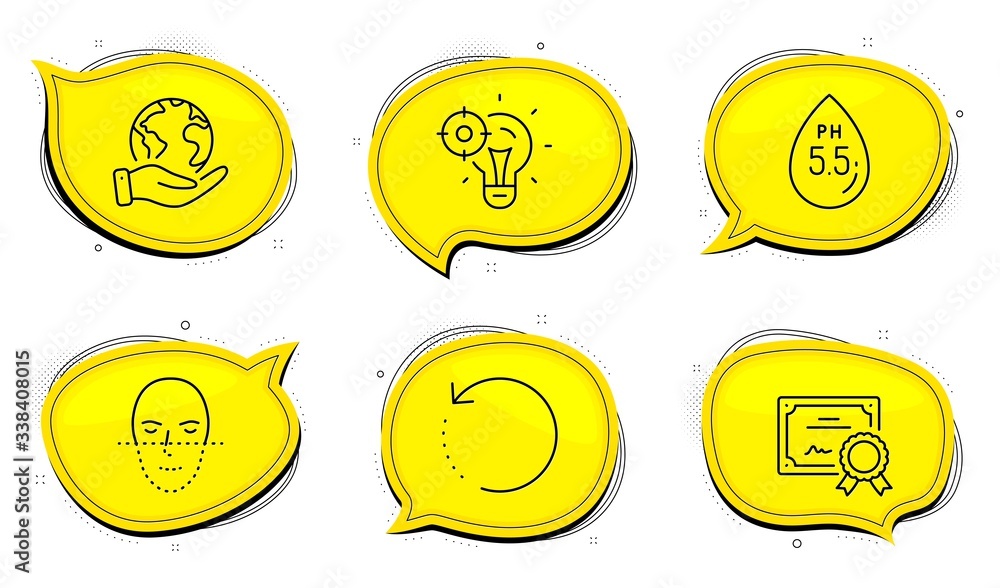 Poster recovery data sign. diploma certificate, save planet chat bubbles. seo idea, ph neutral and face rec