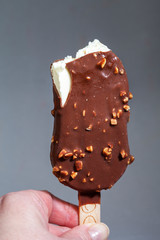 Chocolate popsicle popsicle on a stick. Bite Salted Caramel Filling