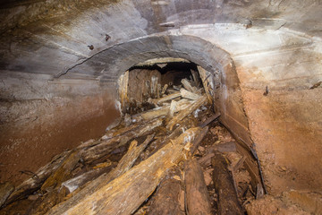 Underground abandoned bauxite ore mine tunnel incline shaft