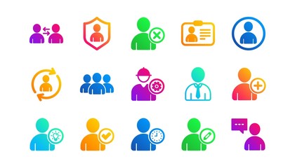 Profile, Group and Support. User person icons. People classic icon set. Gradient patterns. Quality signs set. Vector