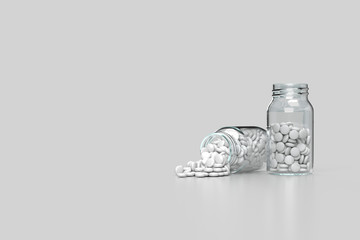 白い錠剤が入った薬ビンのCGグラフィック