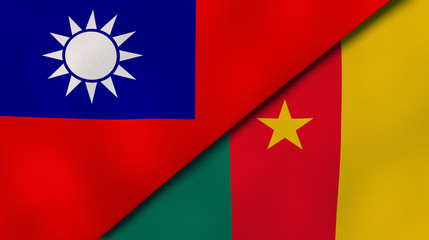 The flags of Taiwan and Cameroon. News, reportage, business background. 3d illustration