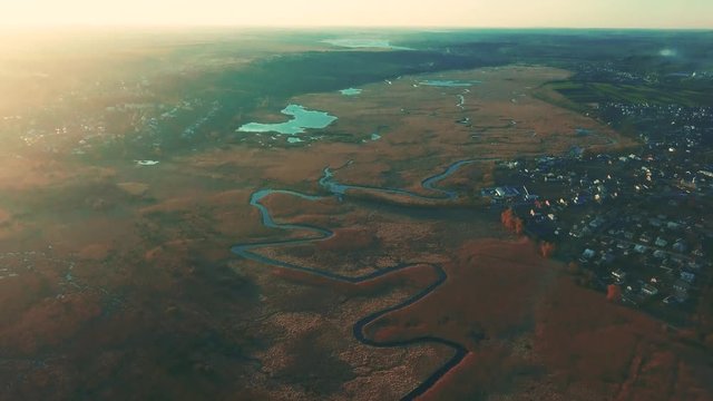 Aerial shot - The River Seret in west part of Ukraine