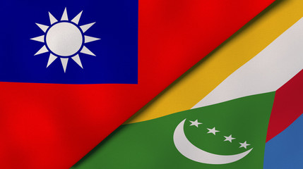 The flags of Taiwan and Comoros. News, reportage, business background. 3d illustration