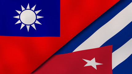 The flags of Taiwan and Cuba. News, reportage, business background. 3d illustration