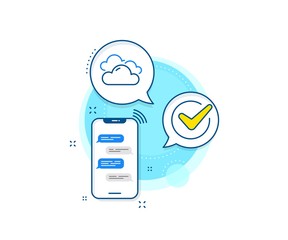 Clouds sign. Phone messages complex icon. Cloudy weather line icon. Sky symbol. Messenger chat screen banner. Cloudy weather sign. Vector