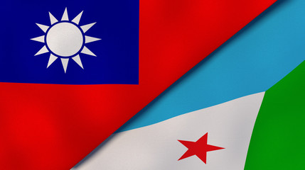 The flags of Taiwan and Djibouti. News, reportage, business background. 3d illustration