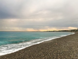 Sea beach and coast scenic view at dusk