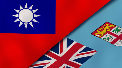 The flags of Taiwan and Fiji. News, reportage, business background. 3d illustration