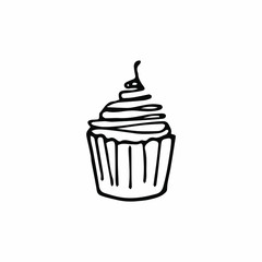 Single hand drawn cupcake, muffin.Doodle vector illustration in cute scandinavian style. Element for greeting cards, posters, stickers and seasonal design. Isolated on white background