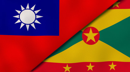 The flags of Taiwan and Grenada. News, reportage, business background. 3d illustration