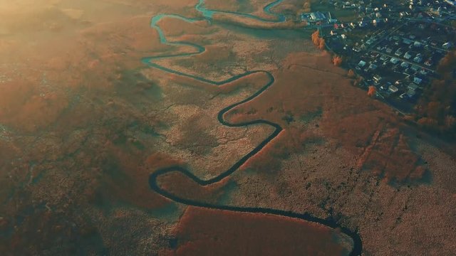 Aerial shot - The River Seret in west part of Ukraine