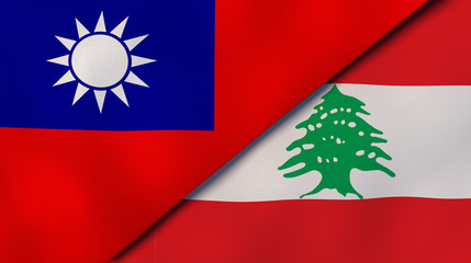The flags of Taiwan and Lebanon. News, reportage, business background. 3d illustration