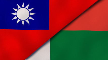 The flags of Taiwan and Madagascar. News, reportage, business background. 3d illustration