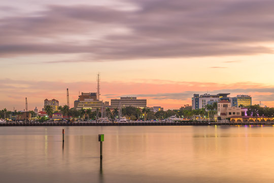 Bradenton, Florida, USA Downtown On The Manatee River At Dusk.