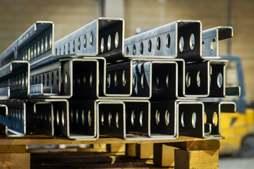 Metal products ready for export at industrial factory