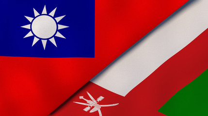 The flags of Taiwan and Oman. News, reportage, business background. 3d illustration