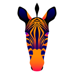 Abstract zebra head isolated on white. Graphic cartoon zebra portrait painted in imaginary colors for design card, invitation, banner, book, scrapbook, t-shirt, poster, scetchbook, album etc.