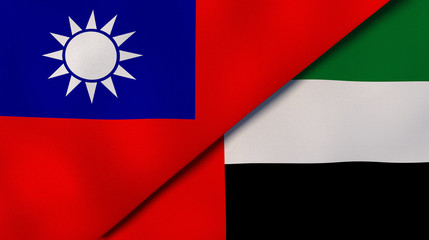 The flags of Taiwan and United Arab Emirates. News, reportage, business background. 3d illustration