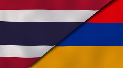 The flags of Thailand and Armenia. News, reportage, business background. 3d illustration
