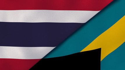 The flags of Thailand and Bahamas. News, reportage, business background. 3d illustration