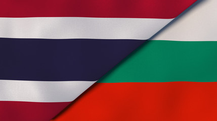 The flags of Thailand and Bulgaria. News, reportage, business background. 3d illustration