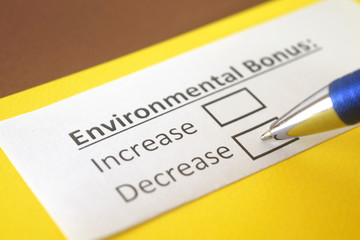 Obraz premium One person is answering question about environmental bonus.