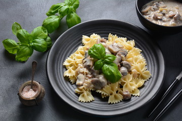 Creamy Mushroom Fettucini Alfredo pasta. Italian food 