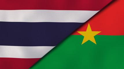 The flags of Thailand and Burkina Faso. News, reportage, business background. 3d illustration