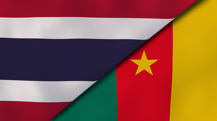 The flags of Thailand and Cameroon. News, reportage, business background. 3d illustration
