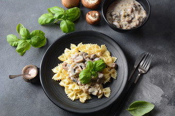 Creamy Mushroom Fettucini Alfredo pasta. Italian food 