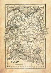 Fototapeta na wymiar Ancient map of European Russia, western part of the Russian Federation separated geografically by the Ural Mountains with geographical Italian names and descriptions