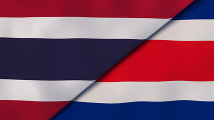 The flags of Thailand and Costa Rica. News, reportage, business background. 3d illustration