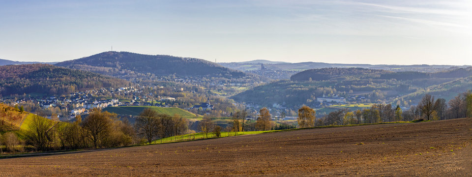 Blick auf Bad Schlema im Erzgebirge, Sachsen